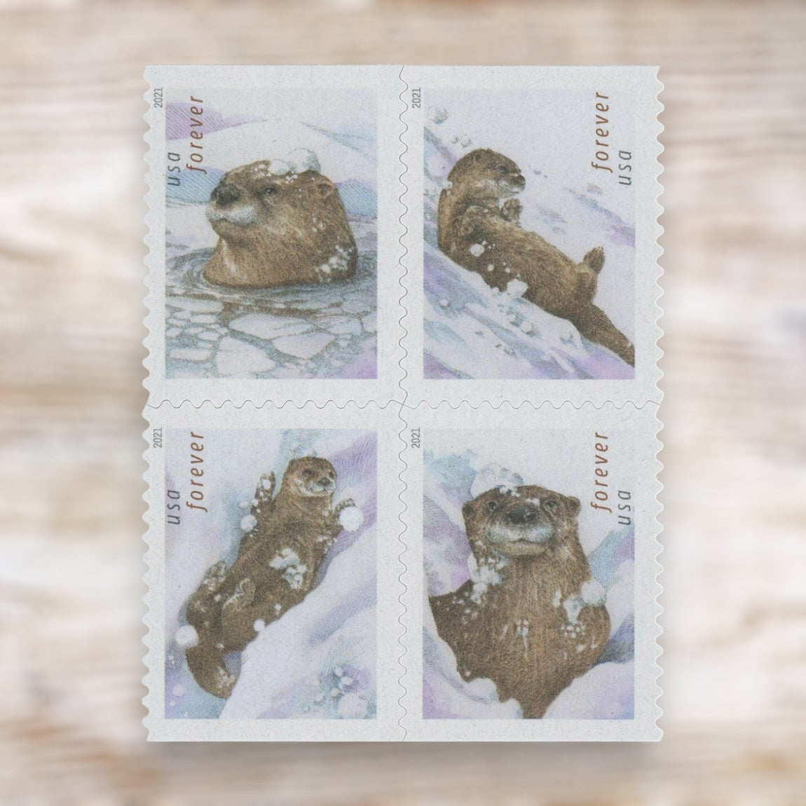Otters in Snow 2021 Forever Postage Stamps Self-Adhesive Booklet for Winter Mail