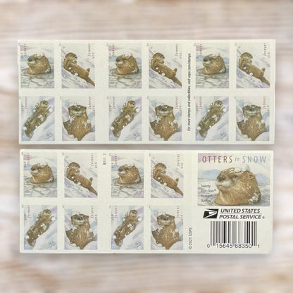 Otters in Snow 2021 Forever Postage Stamps Self-Adhesive Booklet for Winter Mail