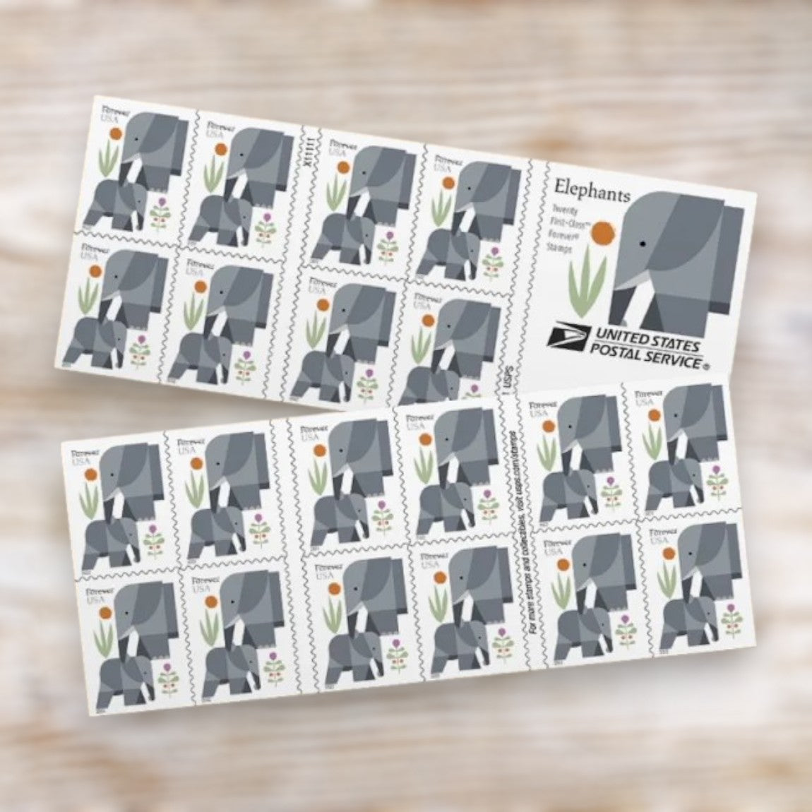Elephants 2022 Forever Postage Stamps Self-Adhesive Booklet for Everyday Mail