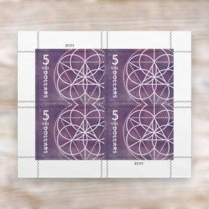 Floral Geometry 2022 $5 Stamps Self-Adhesive Sheet for Packages and Large Envelopes – 5 Sheets × 4 Stamps