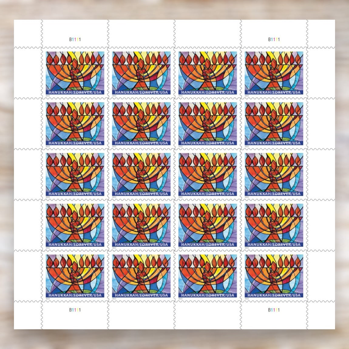 Hanukkah 2022 Forever Postage Stamps Self-Adhesive Sheet for Holiday Mail