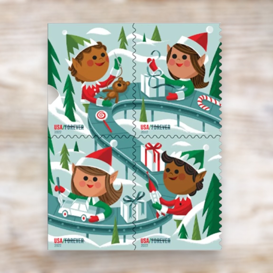 Holiday Elves 2022 Forever Postage Stamps Self-Adhesive Booklet for Holiday Mail