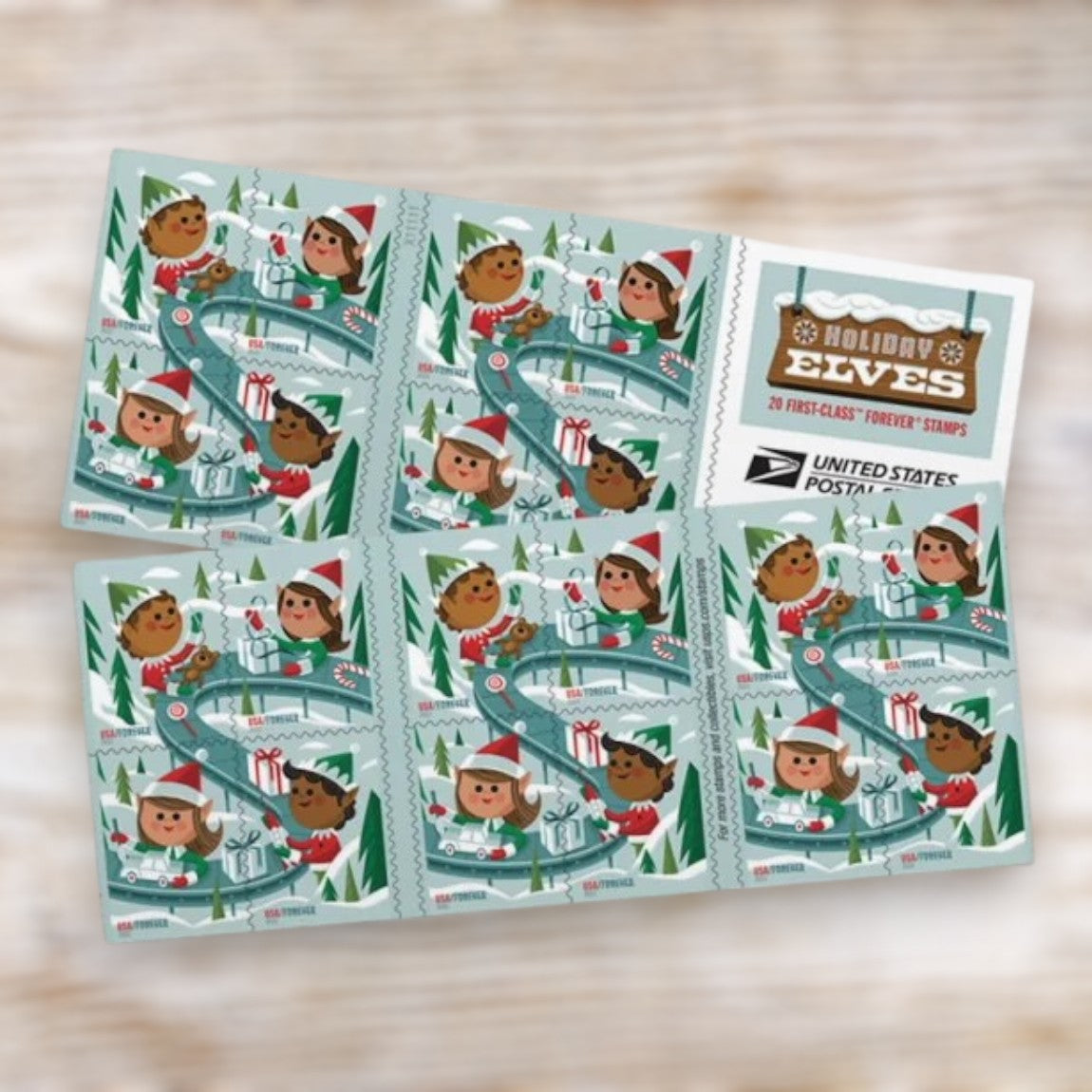 Holiday Elves 2022 Forever Postage Stamps Self-Adhesive Booklet for Holiday Mail