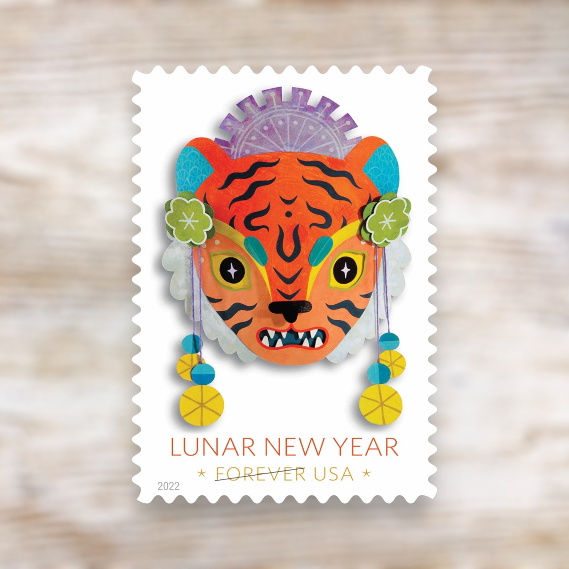 Lunar New Year: Year of the Tiger 2022 Forever Stamps Self-Adhesive Sheet for Holiday Mail