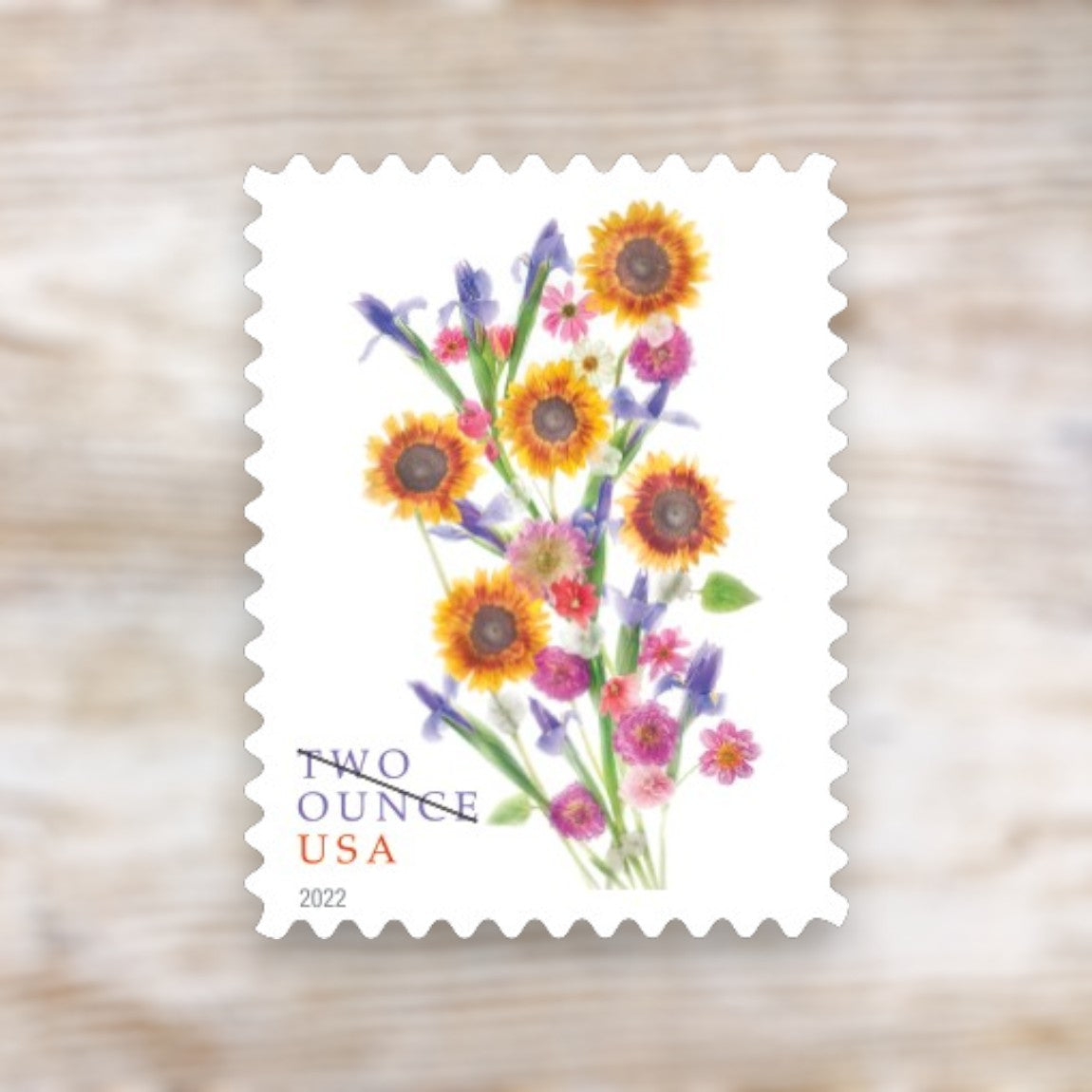 Sunflower Bouquet 2022 Two Ounce Postage Stamps Self-Adhesive Sheet for Wedding Invitations