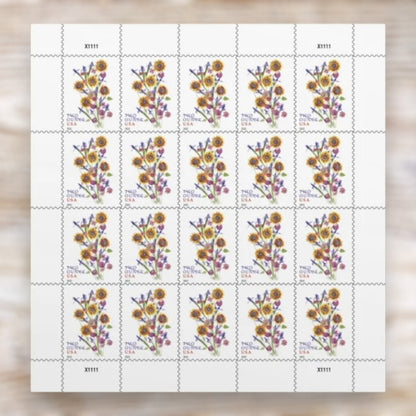 Sunflower Bouquet 2022 Two Ounce Postage Stamps Self-Adhesive Sheet for Wedding Invitations