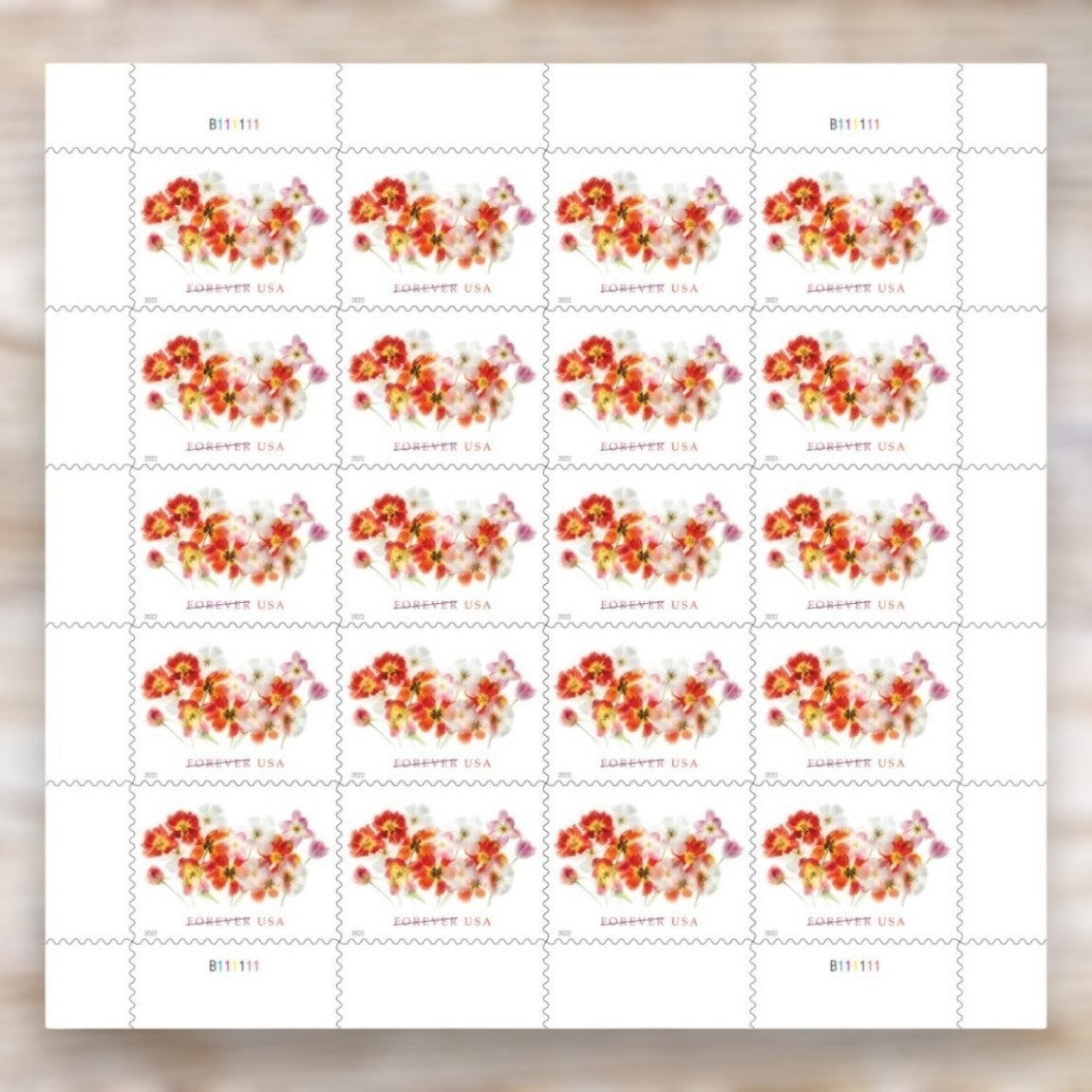 Tulips 2022 Forever Stamps Self-Adhesive Sheet for Love and Wedding Mail