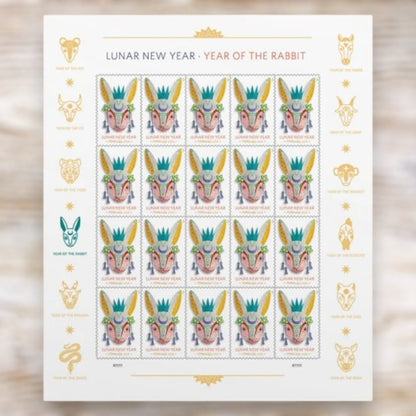 Lunar New Year: Year of the Rabbit 2023 Forever Postage Stamps Self-Adhesive Sheet for Holiday Mail