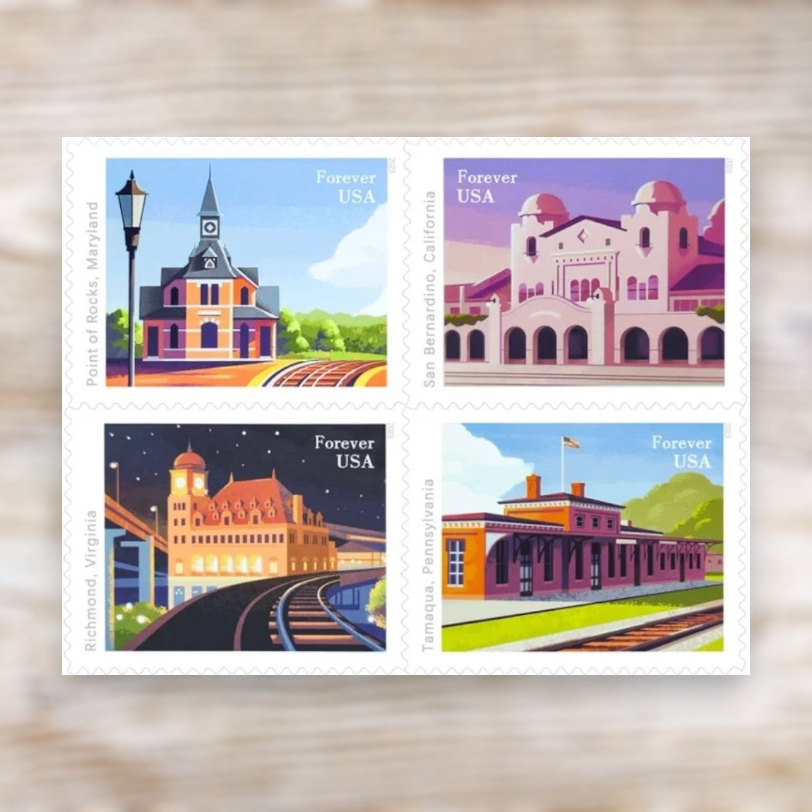 Railroad Stations 2023 Forever Postage Stamps Self-Adhesive Sheet for Commemorative Mail