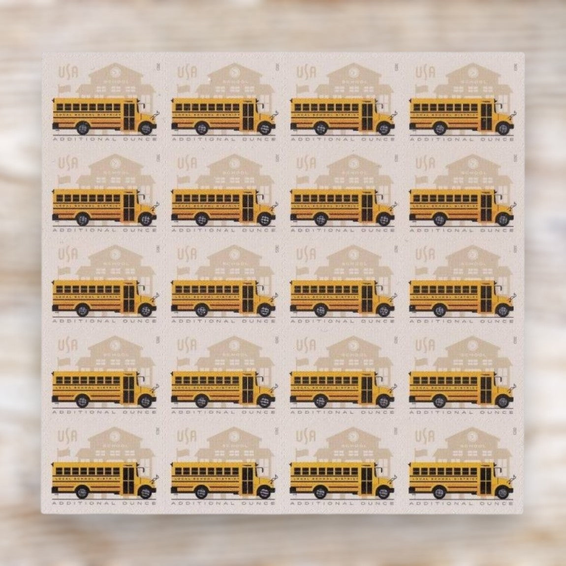 School Bus 2023 Additional Ounce Postage Stamps Self-Adhesive Sheet for Extra Postage