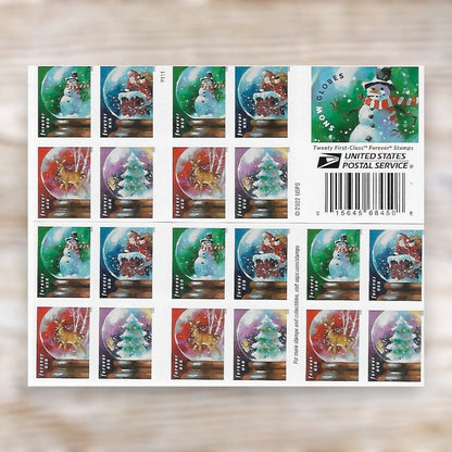 Snow Globes 2023 Forever Postage Stamps Self-Adhesive Booklet for Holiday Mail
