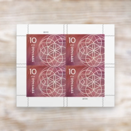 $10 Floral Geometry 2023 Postage Stamps Self-Adhesive for Packages and Large Envelopes