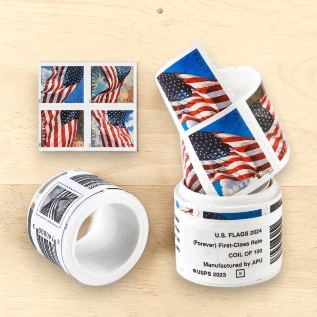U.S. Flag Forever Postage Stamps (2024) - 100 Pcs Self-Adhesive Coil