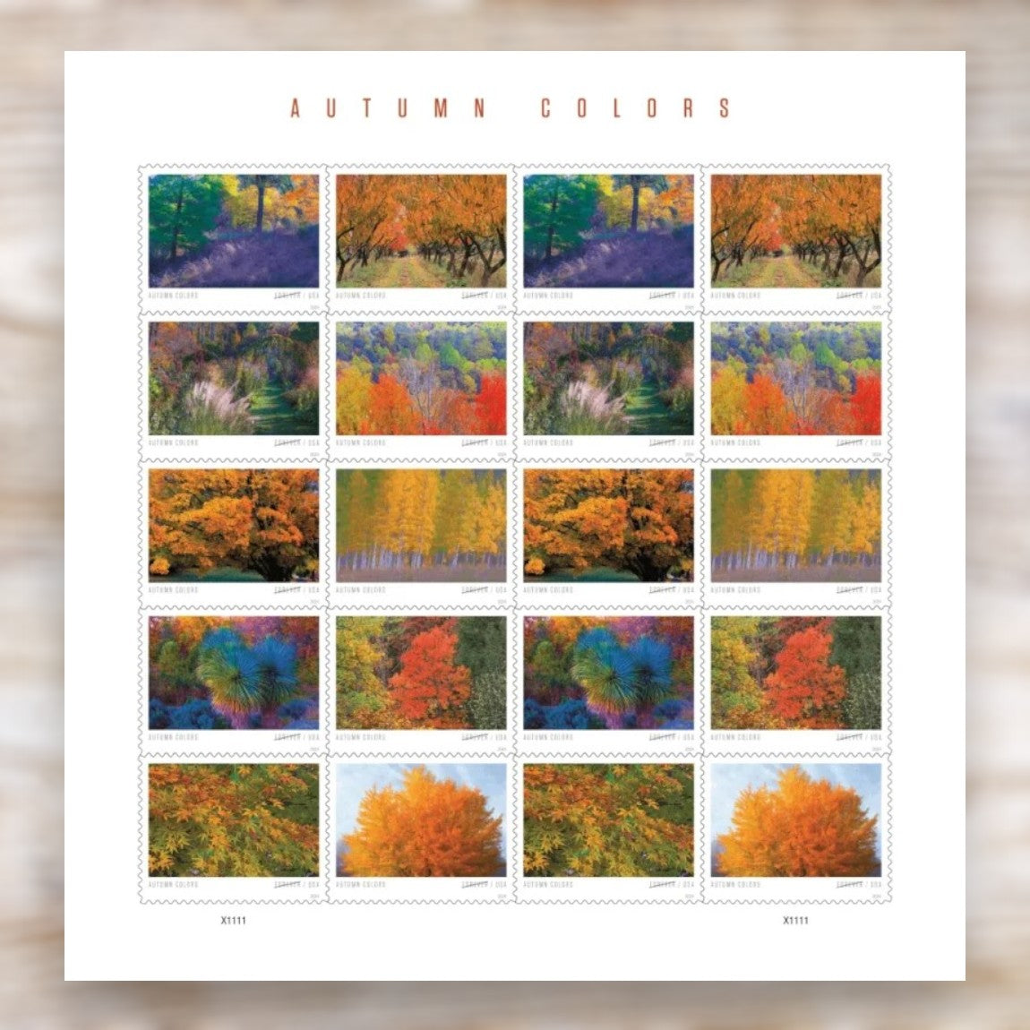Autumn Colors 2024 Forever Postage Stamps Self-Adhesive Sheet for Fall Cards and Letters