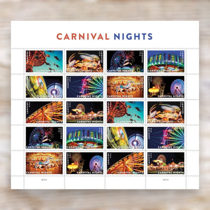 Carnival Nights 2024 Forever Postage Stamps Self-Adhesive Sheet for Greeting Cards and Letters