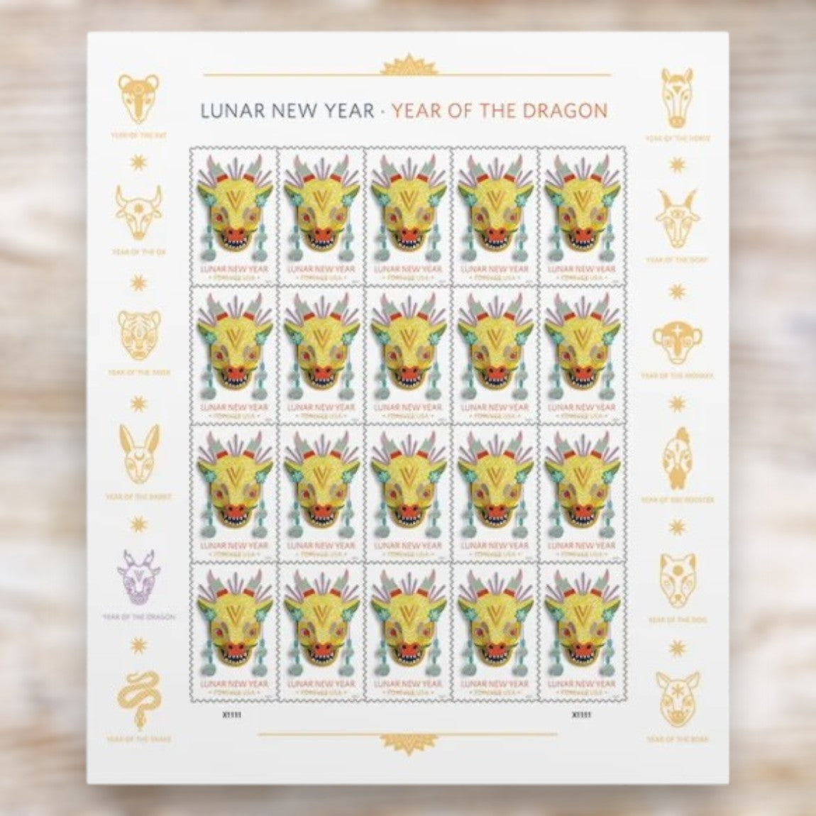 Lunar New Year: Year of the Dragon 2024 Forever Postage Stamps Self-Adhesive Sheet for Holiday Mail