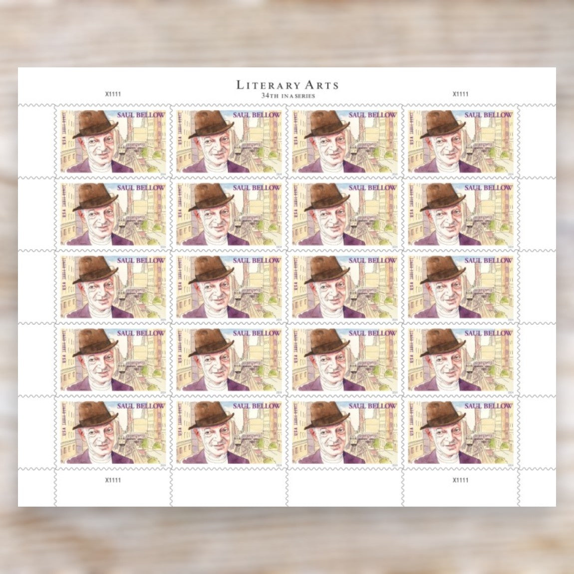 Saul Bellow 2024 Three-Ounce Postage Stamps Self-Adhesive Sheet for Heavier Letters