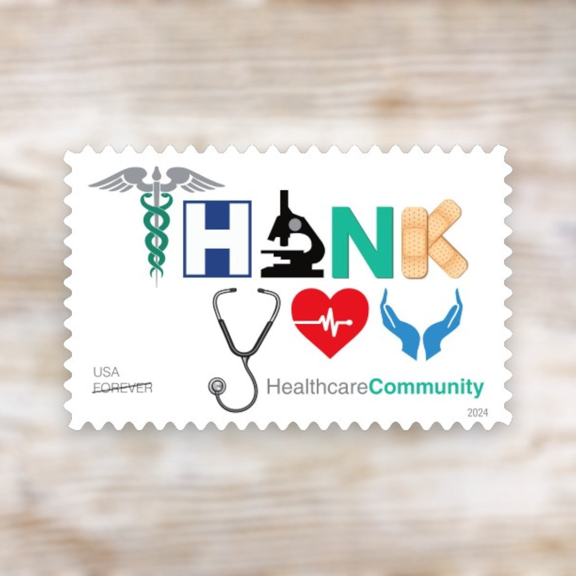 Thank You, Healthcare Community 2024 Forever Postage Stamps Self-Adhesive Sheet for Thank-You Notes and Healthcare Appreciation