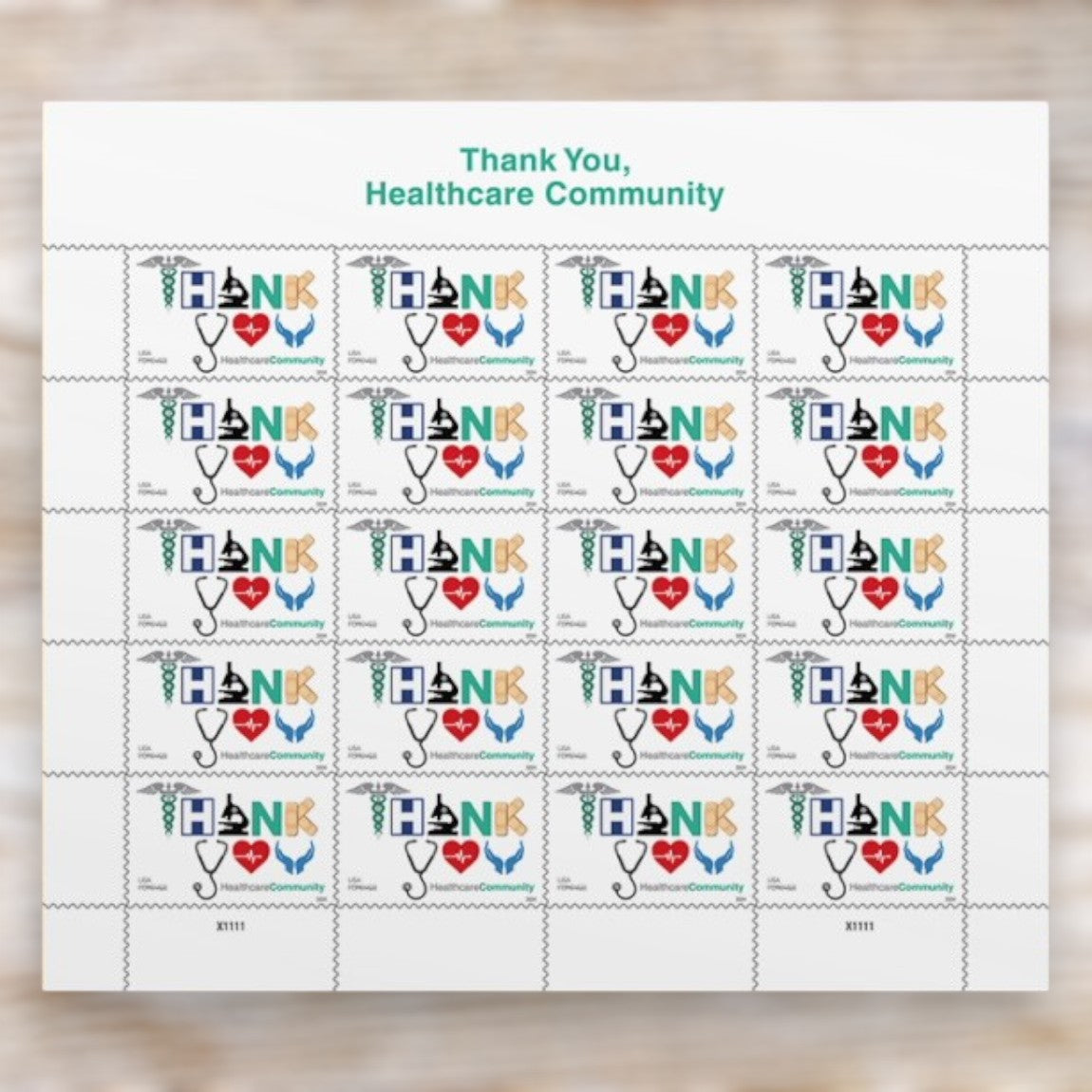 Thank You, Healthcare Community 2024 Forever Postage Stamps Self-Adhesive Sheet for Thank-You Notes and Healthcare Appreciation
