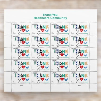 Thank You, Healthcare Community 2024 Forever Postage Stamps Self-Adhesive Sheet for Thank-You Notes and Healthcare Appreciation