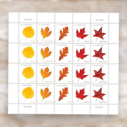 Vibrant Leaves 2025 Postcard Rate Stamps Self-Adhesive Sheet for Postcards