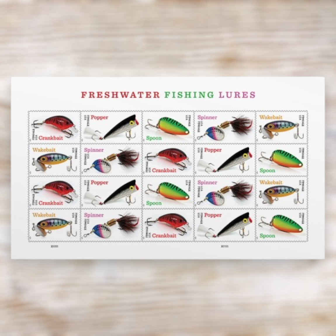 Freshwater Fishing Lures 2025 Forever Postage Stamps Self-Adhesive Sheet for Outdoor Mail and Greeting Cards