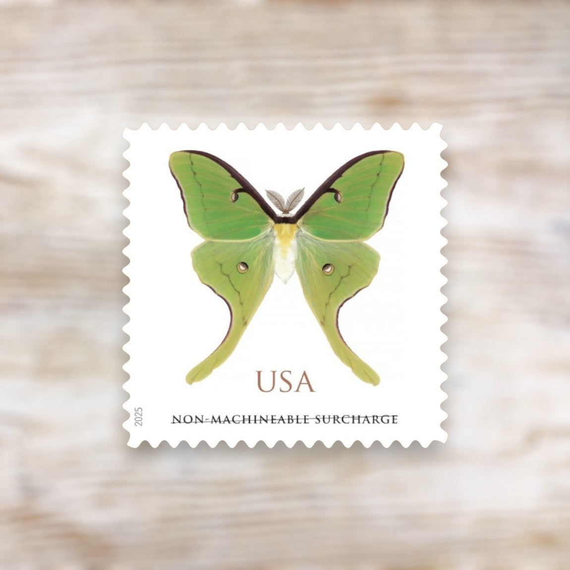 Luna Moth 2025 Non-Machineable Surcharge Postage Stamps Self-Adhesive Sheet for Wedding Invitations and Square Envelopes