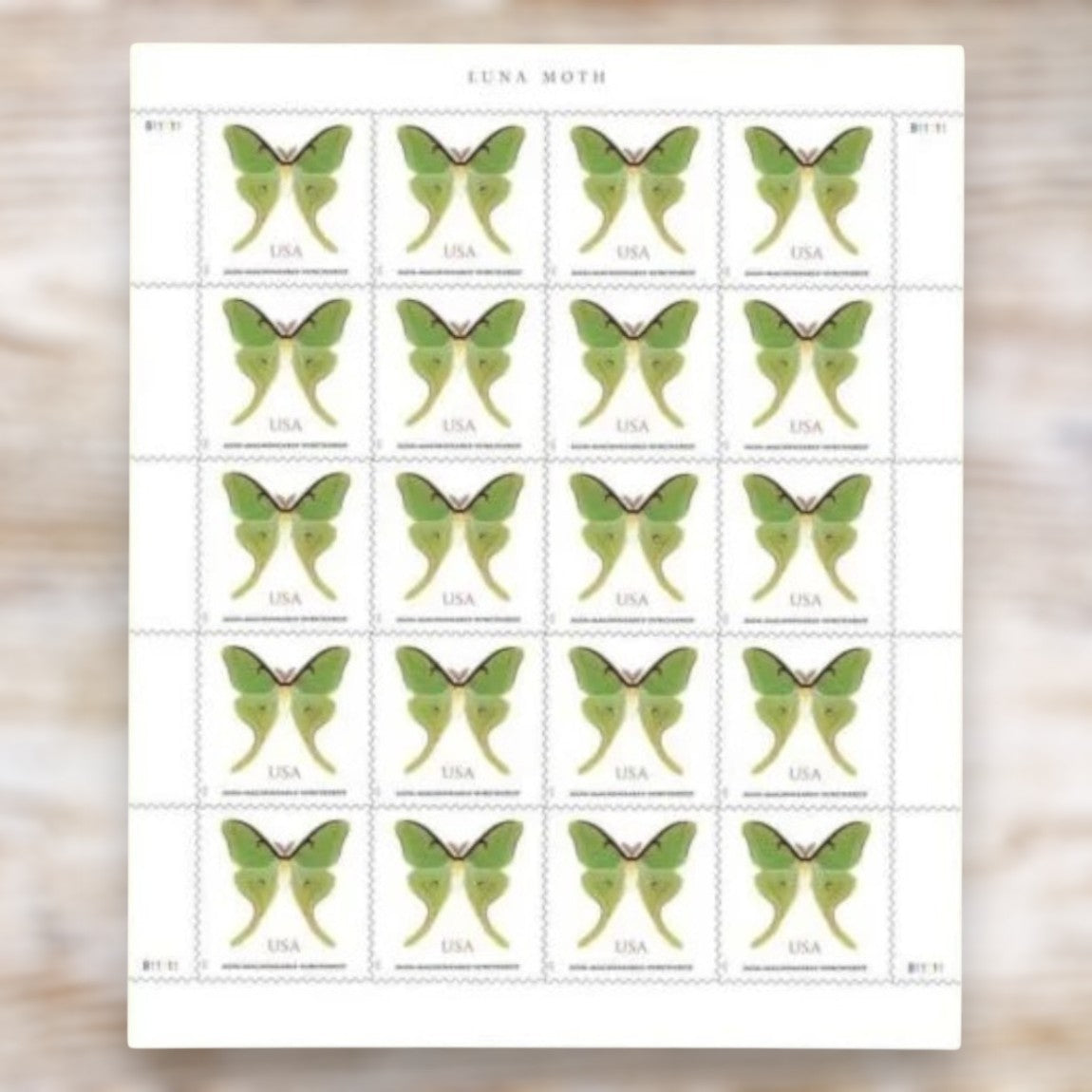 Luna Moth 2025 Non-Machineable Surcharge Postage Stamps Self-Adhesive Sheet for Wedding Invitations and Square Envelopes