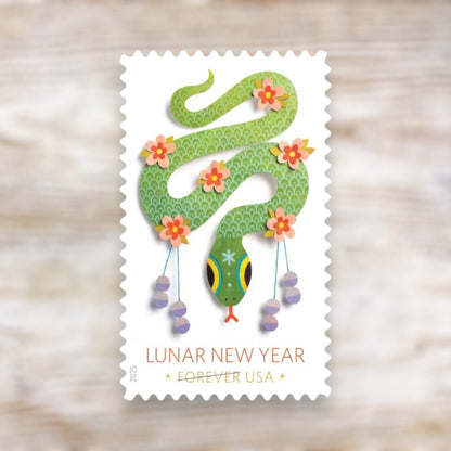 Lunar New Year: Year of the Snake 2025 Forever Postage Stamps Self-Adhesive Sheet for Holiday Mail