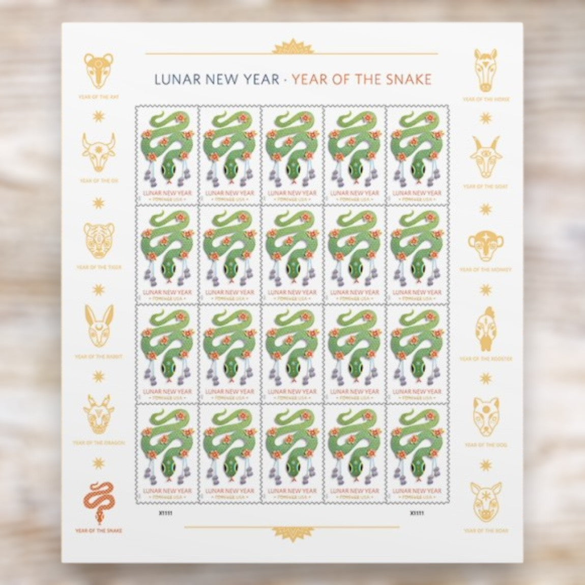 Lunar New Year: Year of the Snake 2025 Forever Postage Stamps Self-Adhesive Sheet for Holiday Mail