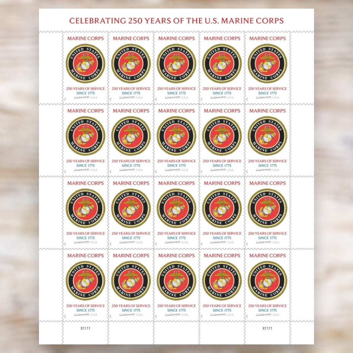 U.S. Marine Corps 250th Anniversary 2025 Forever Postage Stamps Self-Adhesive Sheet for Commemorative Mail
