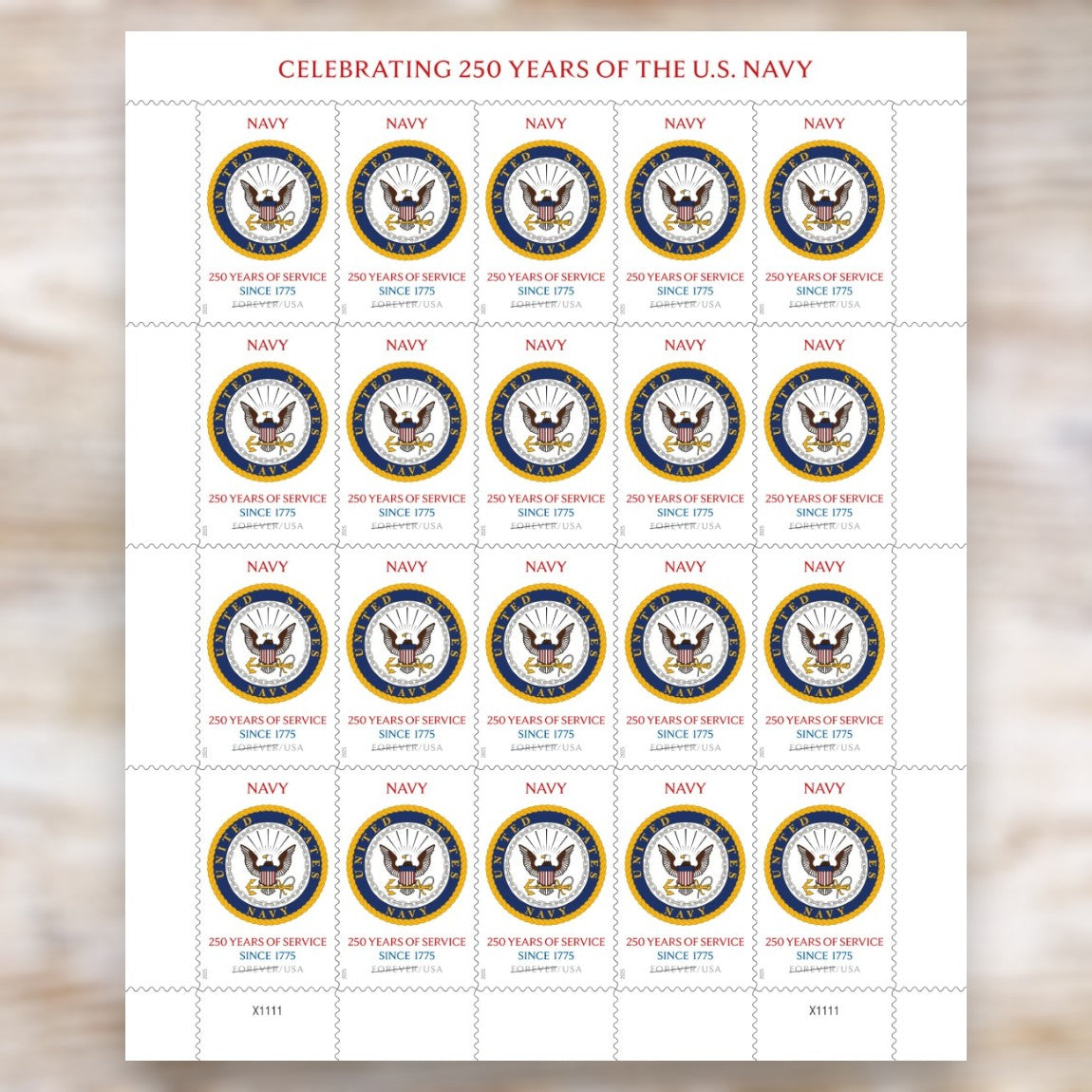 U.S. Navy 250th 2025 Forever Postage Stamps Self-Adhesive Sheet for Commemorative Mail