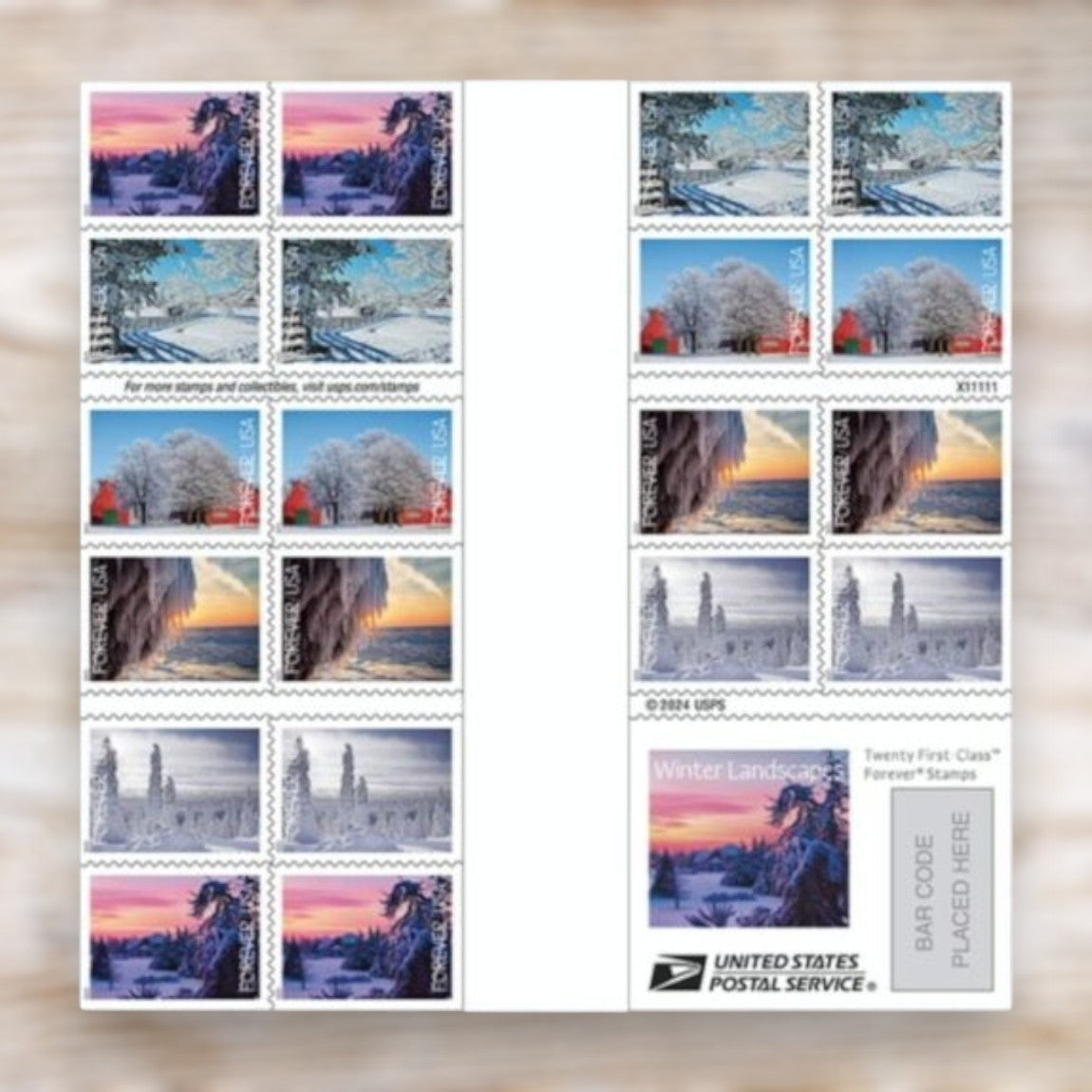 Winter Landscapes 2025 Forever Postage Stamps Self-Adhesive Booklet for Winter Mail
