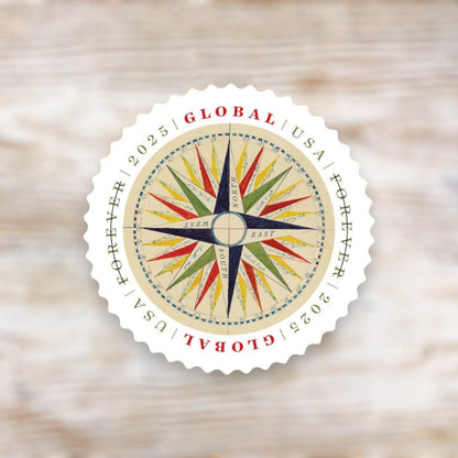 Compass Rose 2025 Global Forever Postage Stamps  Self-Adhesive Sheet for International Mail