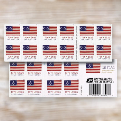 U.S. Flag 2026 Forever Postage Stamps Self-Adhesive Booklet for Everyday and Patriotic Mail