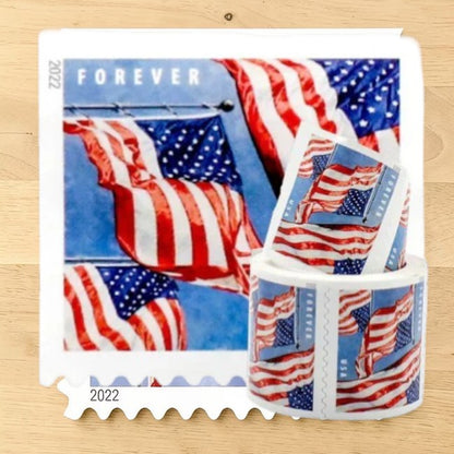 U.S. Flag Forever Postage Stamps (2022) - 100 Pcs Self-Adhesive Coil