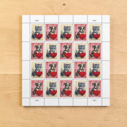 2023 Love Stamps - Puppy and Kitten Holding Hearts Forever Sheet