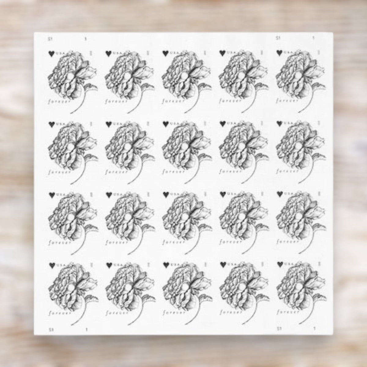 Vintage Rose 2015 Forever Postage Stamps Adhesive Sheet for Wedding Invitations