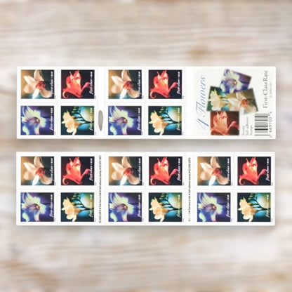 Four Flowers 2000 first-class▪usa Postage Stamps Self-Adhesive Booklet for Wedding Invitations