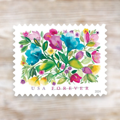 Celebration Blooms 2024 Forever Postage Stamps Adhesive Sheet for Wedding Invitations