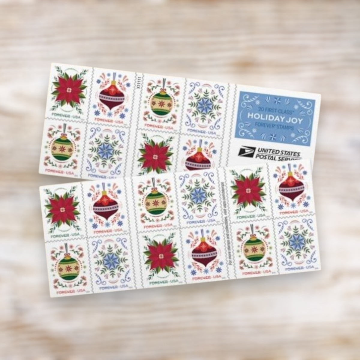 Holiday Joy 2024 Forever Postage Stamps Adhesive Sheet for Holiday Celebration