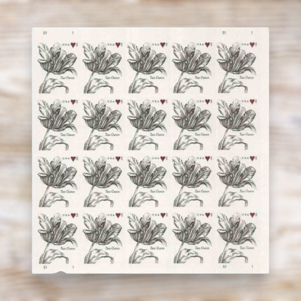 Vintage Tulip 2015 Two-Ounce Postage Stamps Adhesive Sheet for Wedding Invitations