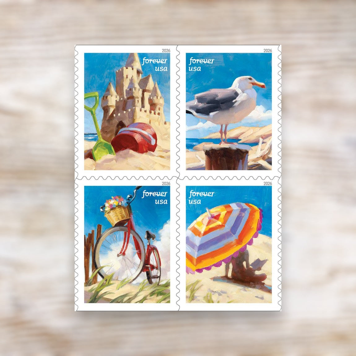 A Day at the Beach 2026 Forever Postage Stamps Self-Adhesive Booklet for Summer Greetings and Letters