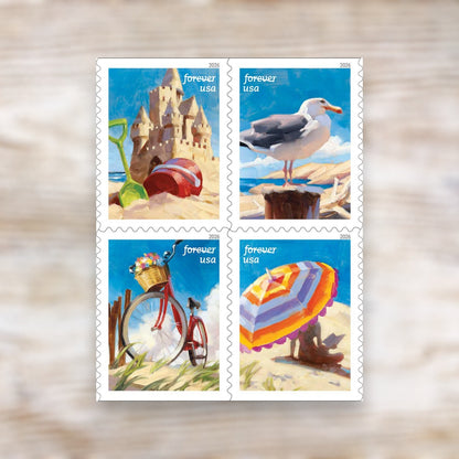 A Day at the Beach 2026 Forever Postage Stamps Self-Adhesive Booklet for Summer Greetings and Letters