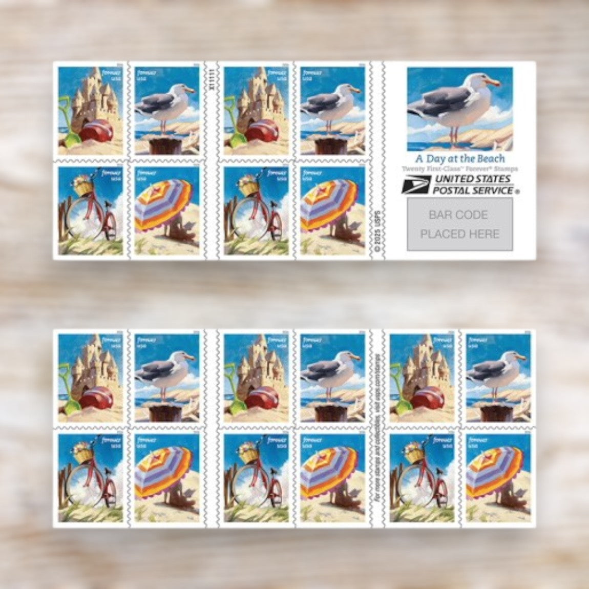 A Day at the Beach 2026 Forever Postage Stamps Self-Adhesive Booklet for Summer Greetings and Letters