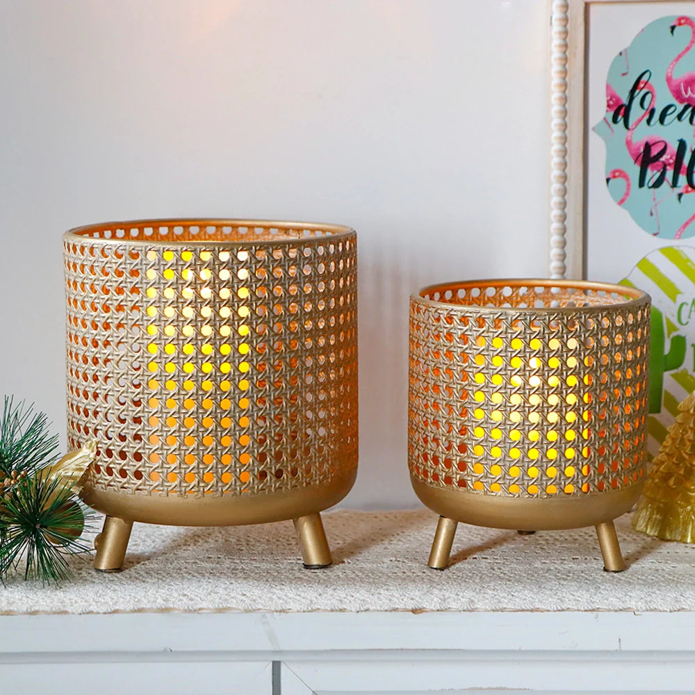 Antique Gold Metal Plant Pots Set of 3 Rustic Planters - Decor Akil