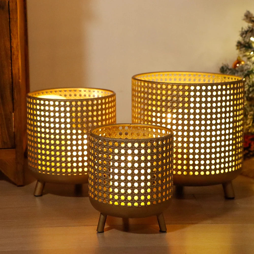Antique Gold Metal Plant Pots Set of 3 Rustic Planters - Decor Akil