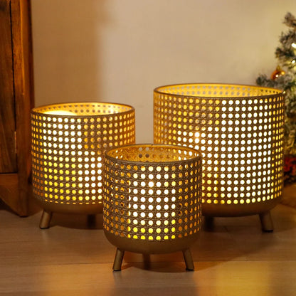 Antique Gold Metal Plant Pots Set of 3 Rustic Planters - Decor Akil