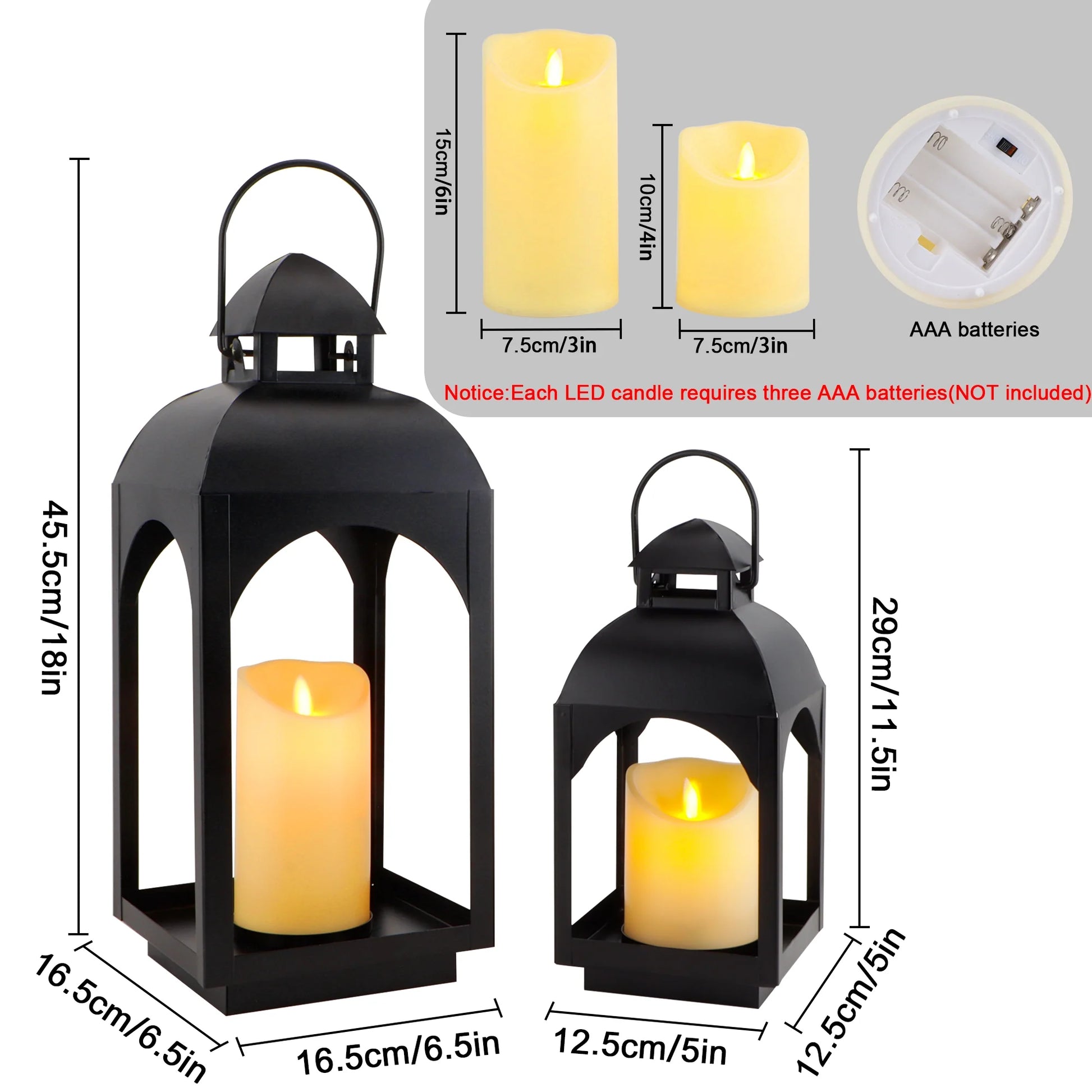 Black Metal Hanging Lanterns with LED Pillar Candles - Decor Akil