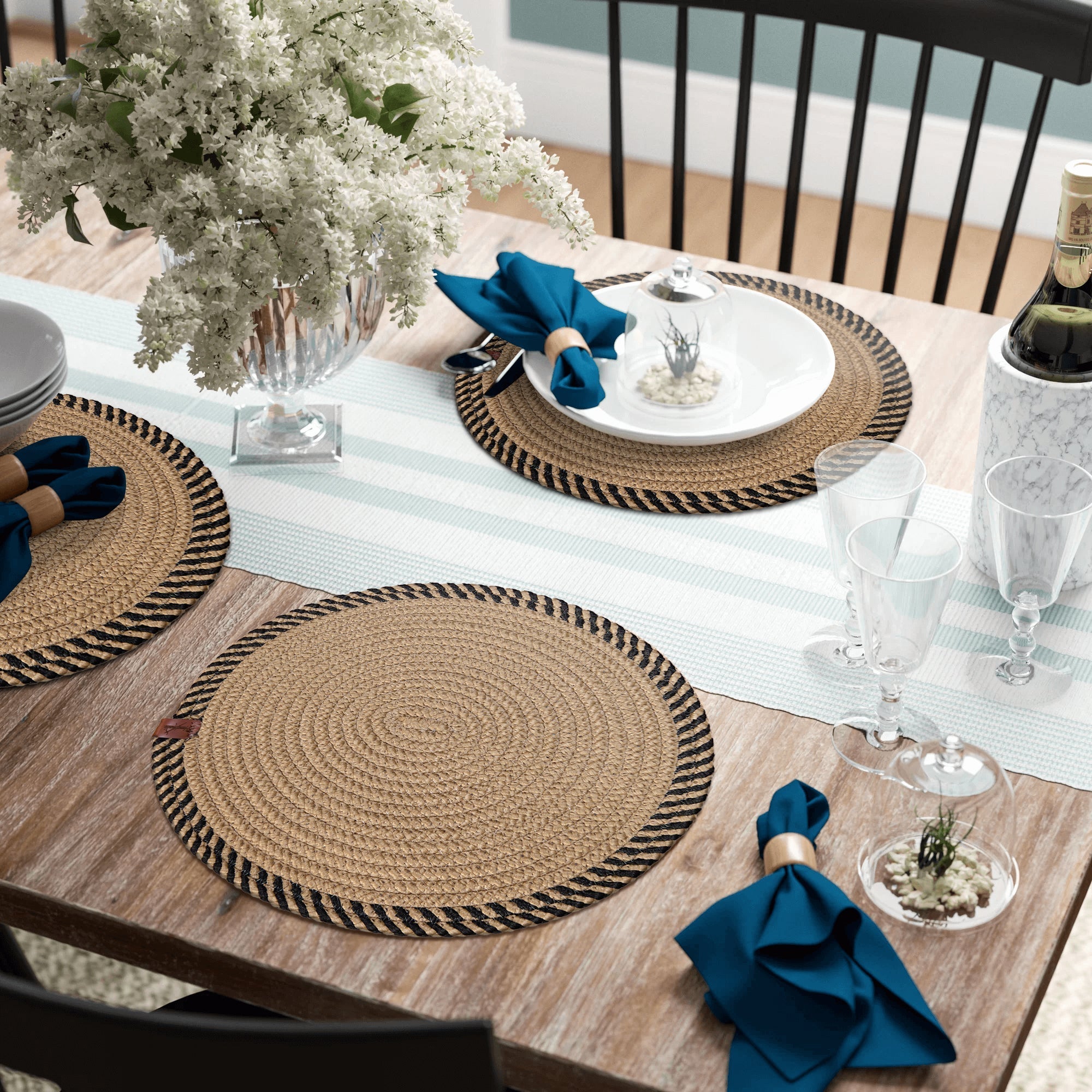 Handwoven Round Jute Placemat 13" Natural Fiber - Decor Akil